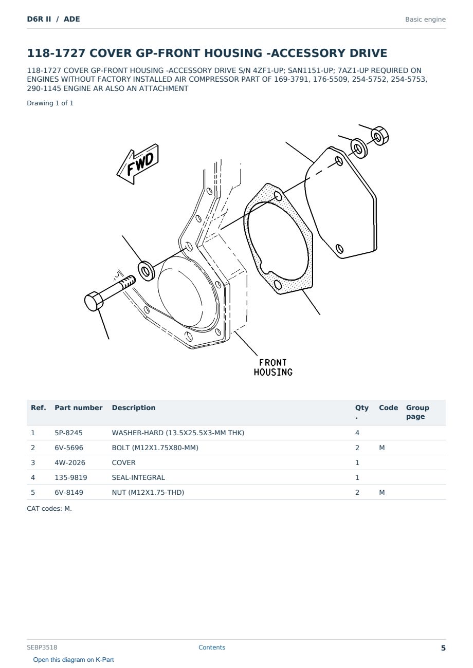 Caterpillar D6R II S/N ADE Partsbook SEBP3518 (English) - sample page 5 of 10 Caterpillar D6R II S/N ADE Partsbook SEBP3518 (English) - sample page 5 of 10