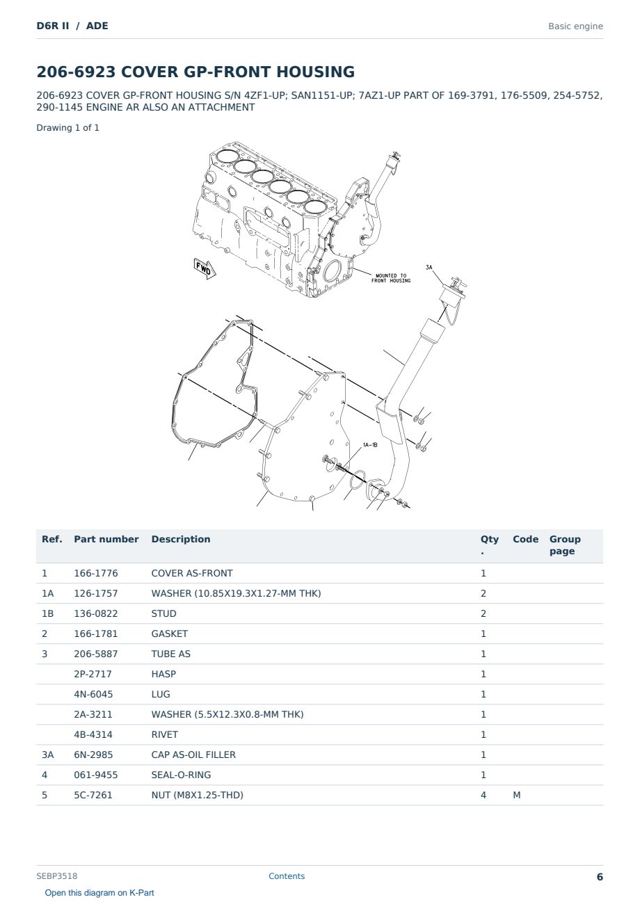 Caterpillar D6R II S/N ADE Partsbook SEBP3518 (English) - sample page 6 of 10 Caterpillar D6R II S/N ADE Partsbook SEBP3518 (English) - sample page 6 of 10