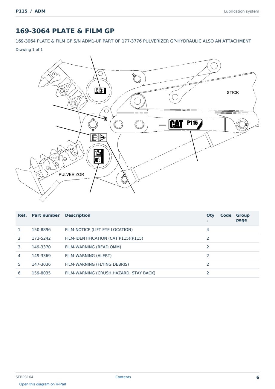 Caterpillar P115 S/N ADM Partsbook SEBP3164 (English) - sample page 6 of 10 Caterpillar P115 S/N ADM Partsbook SEBP3164 (English) - sample page 6 of 10
