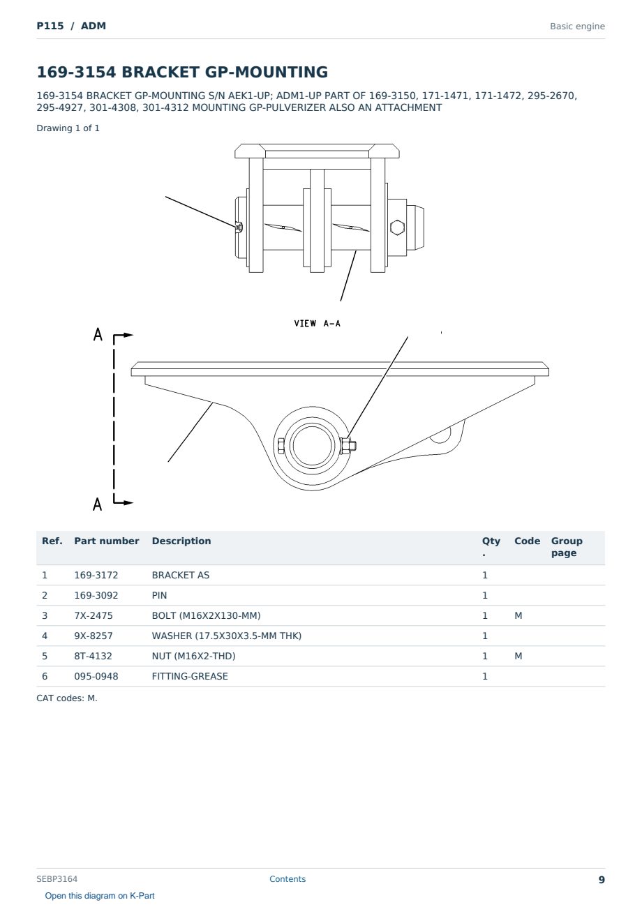Caterpillar P115 S/N ADM Partsbook SEBP3164 (English) - sample page 9 of 10 Caterpillar P115 S/N ADM Partsbook SEBP3164 (English) - sample page 9 of 10