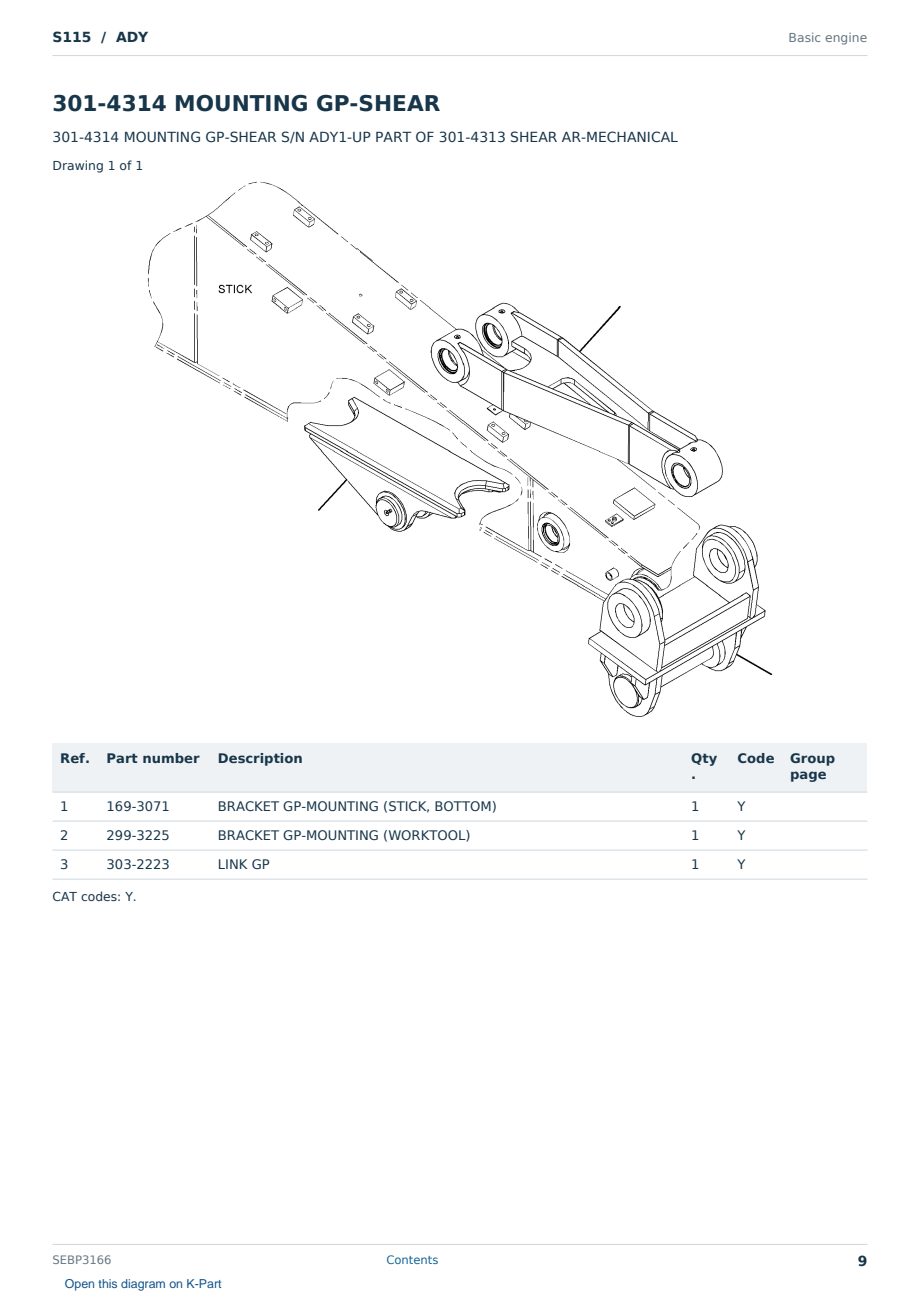 Caterpillar S115 S/N ADY Partsbook SEBP3166 (English) - sample page 9 of 10 Caterpillar S115 S/N ADY Partsbook SEBP3166 (English) - sample page 9 of 10