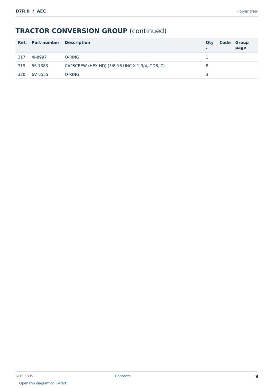 Caterpillar D7R II S/N AEC Partsbook SEBP5035 (English) - sample page 9 of 10 Caterpillar D7R II S/N AEC Partsbook SEBP5035 (English) - sample page 9 of 10