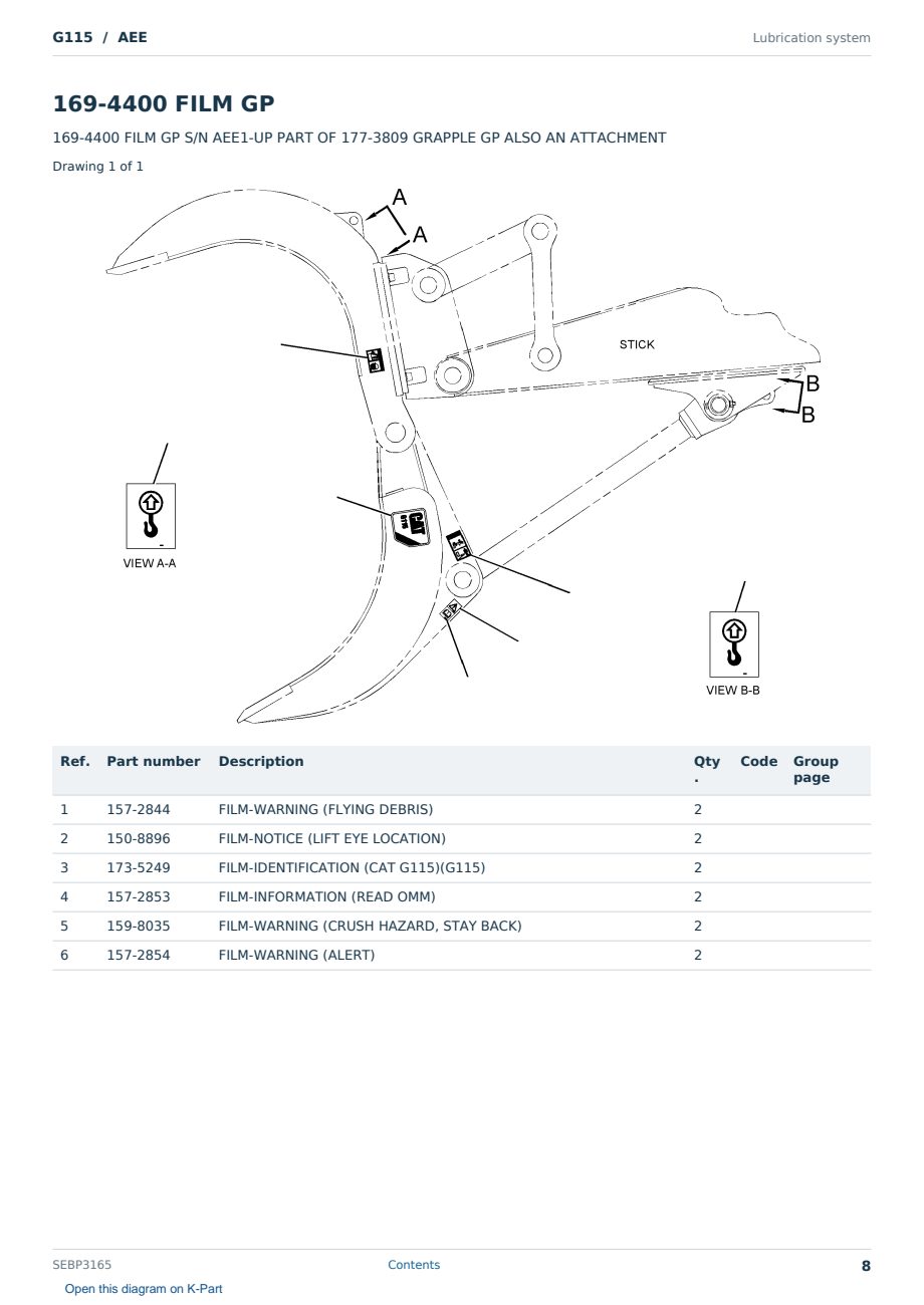 Caterpillar G115 S/N AEE Partsbook SEBP3165 (English) - sample page 8 of 10 Caterpillar G115 S/N AEE Partsbook SEBP3165 (English) - sample page 8 of 10