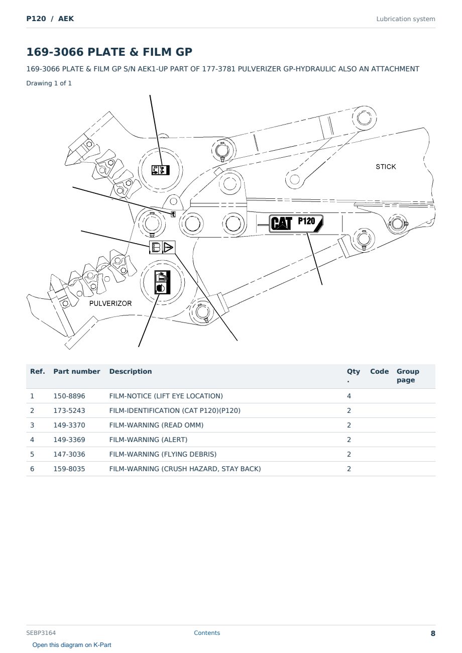 Caterpillar P120 S/N AEK Partsbook SEBP3164 (English) - sample page 8 of 10 Caterpillar P120 S/N AEK Partsbook SEBP3164 (English) - sample page 8 of 10