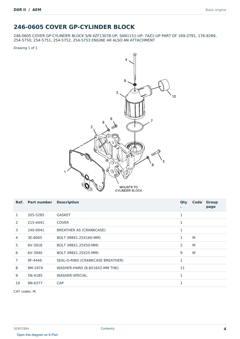 Caterpillar D6R II S/N AEM Partsbook SEBP2984 (English) - sample page 4 of 10 Caterpillar D6R II S/N AEM Partsbook SEBP2984 (English) - sample page 4 of 10
