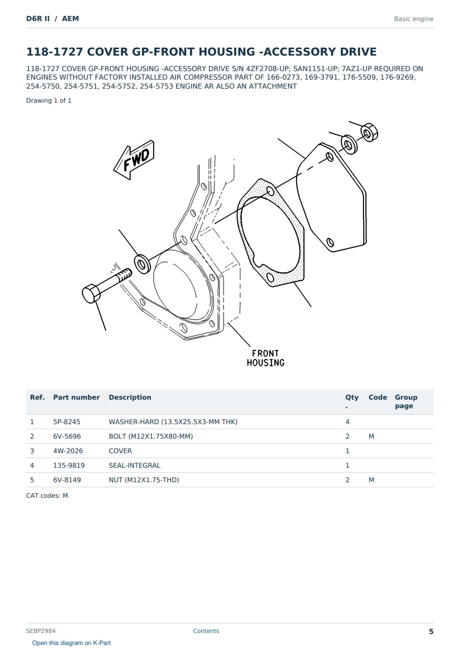 Caterpillar D6R II S/N AEM Partsbook SEBP2984 (English) - sample page 5 of 10 Caterpillar D6R II S/N AEM Partsbook SEBP2984 (English) - sample page 5 of 10