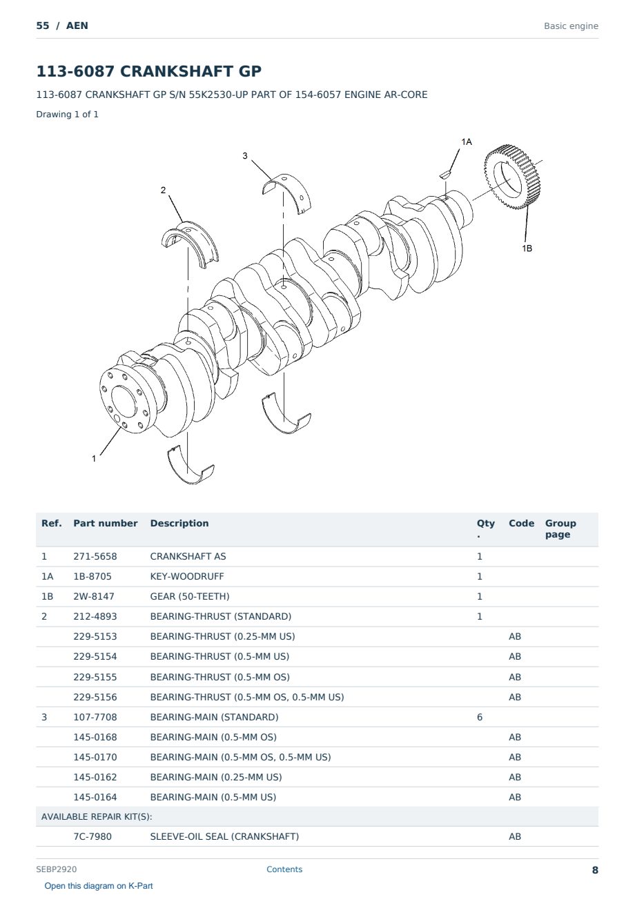 Caterpillar 55 S/N AEN Partsbook SEBP2920 (English) - sample page 8 of 10 Caterpillar 55 S/N AEN Partsbook SEBP2920 (English) - sample page 8 of 10