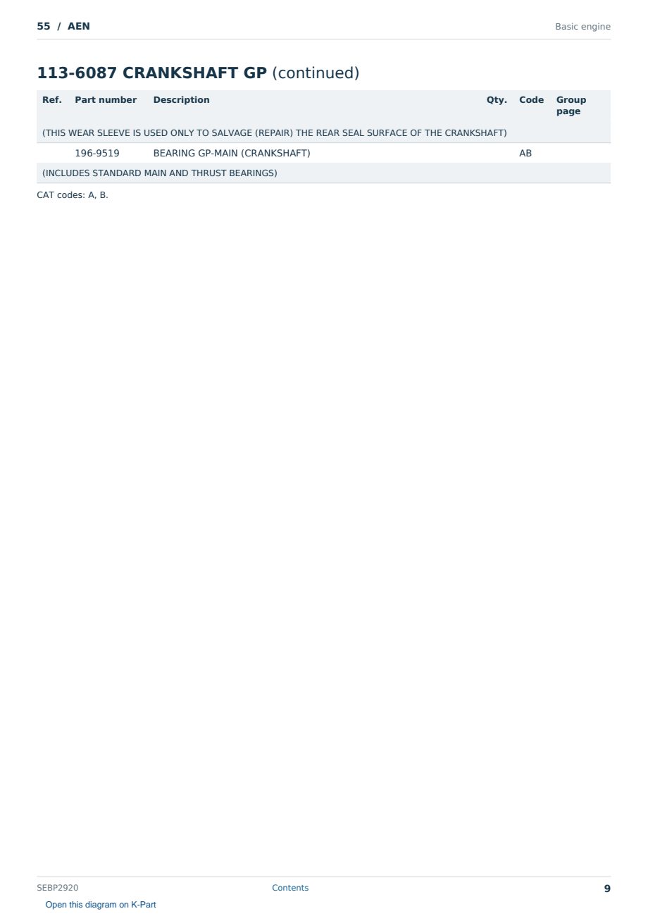 Caterpillar 55 S/N AEN Partsbook SEBP2920 (English) - sample page 9 of 10 Caterpillar 55 S/N AEN Partsbook SEBP2920 (English) - sample page 9 of 10