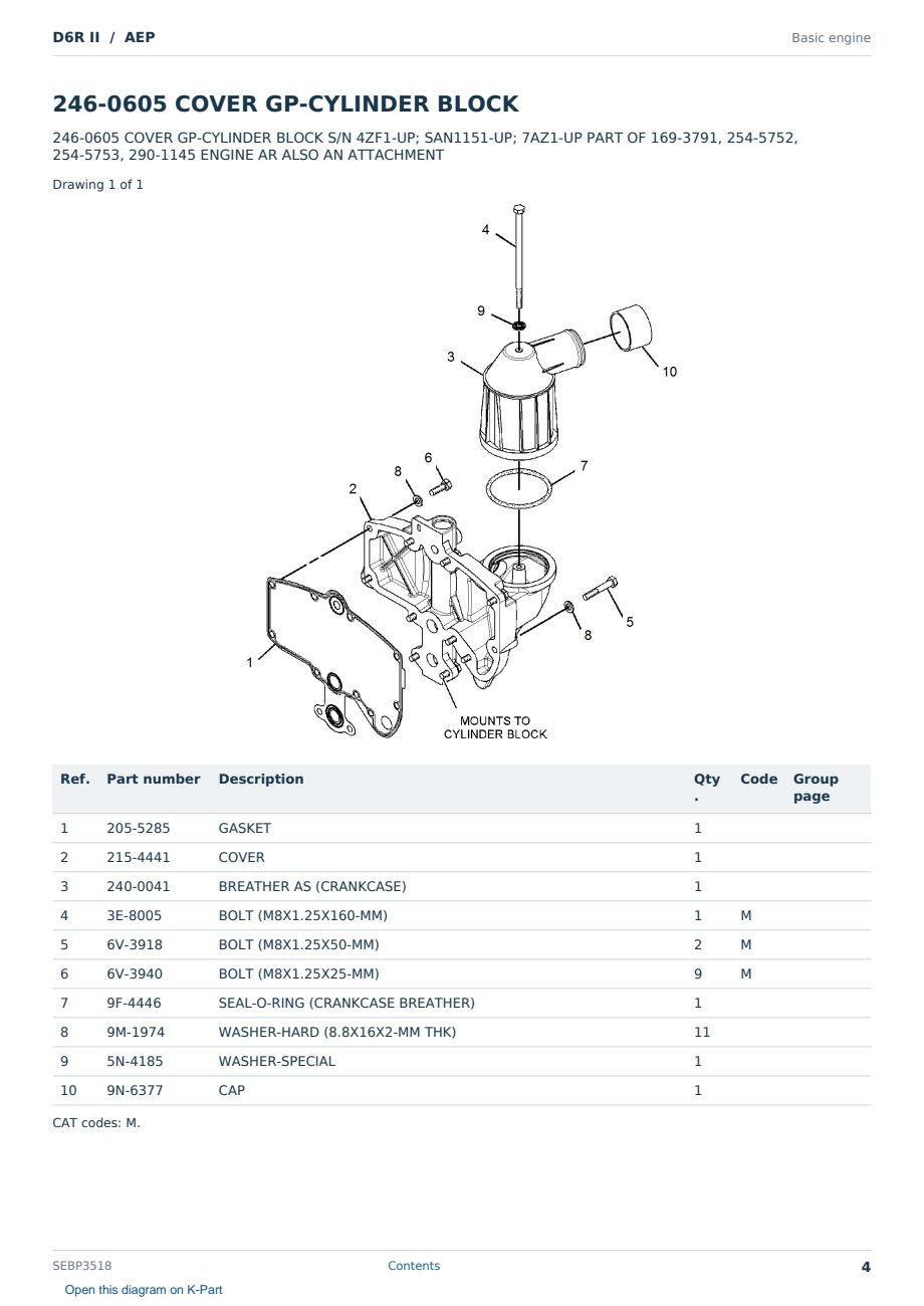 Caterpillar D6R II S/N AEP Partsbook SEBP3518 (English) - sample page 4 of 10 Caterpillar D6R II S/N AEP Partsbook SEBP3518 (English) - sample page 4 of 10