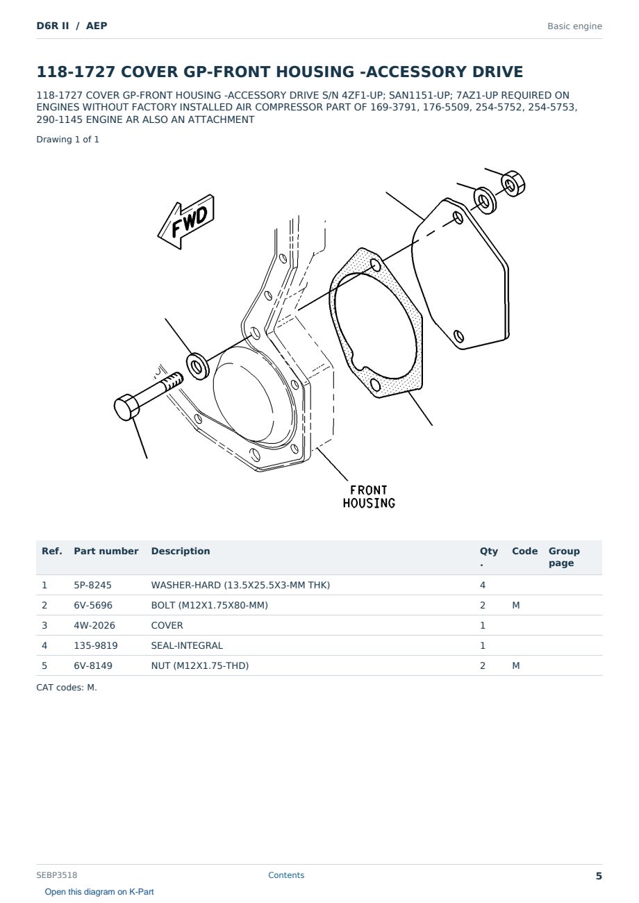 Caterpillar D6R II S/N AEP Partsbook SEBP3518 (English) - sample page 5 of 10 Caterpillar D6R II S/N AEP Partsbook SEBP3518 (English) - sample page 5 of 10
