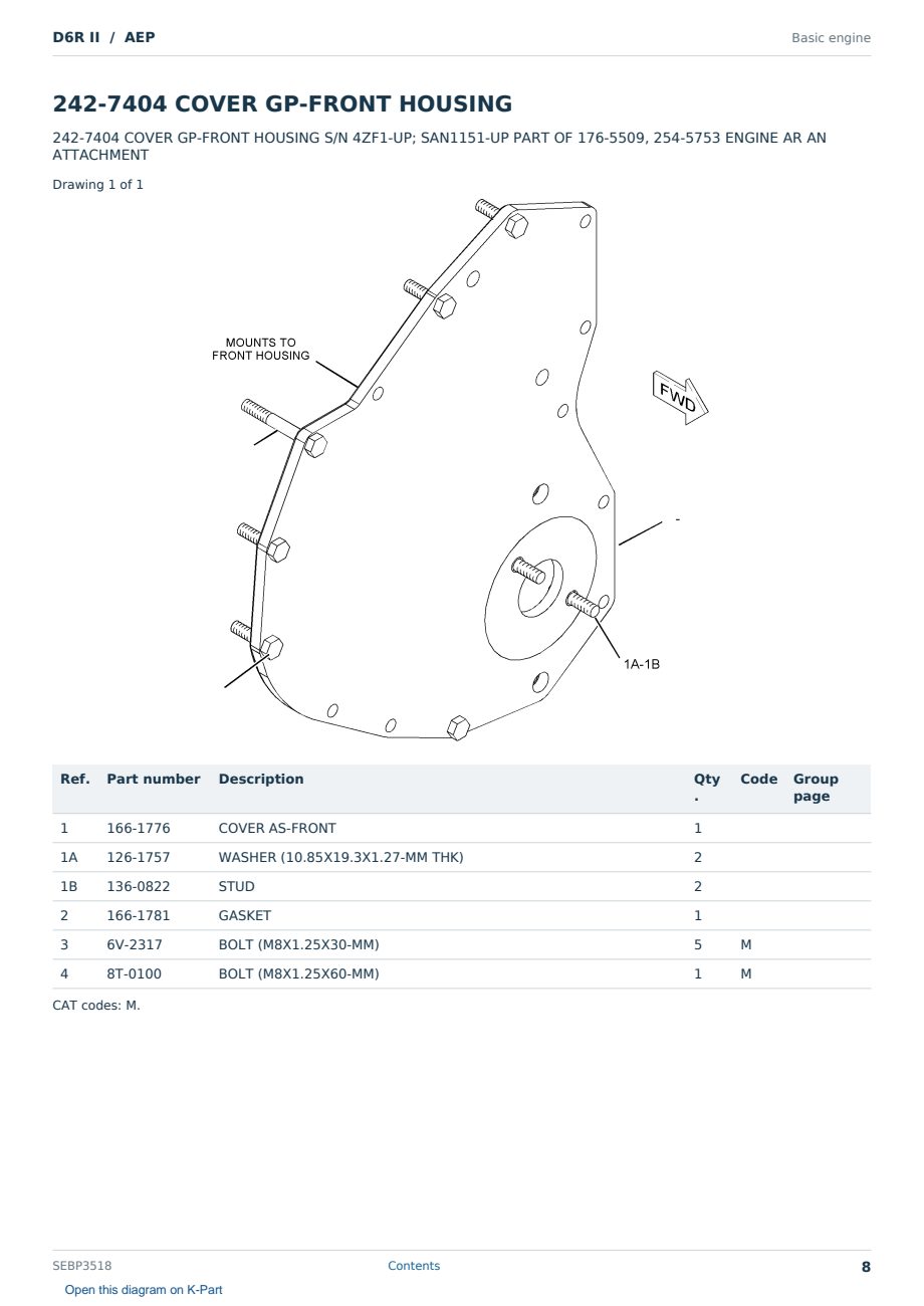 Caterpillar D6R II S/N AEP Partsbook SEBP3518 (English) - sample page 8 of 10 Caterpillar D6R II S/N AEP Partsbook SEBP3518 (English) - sample page 8 of 10