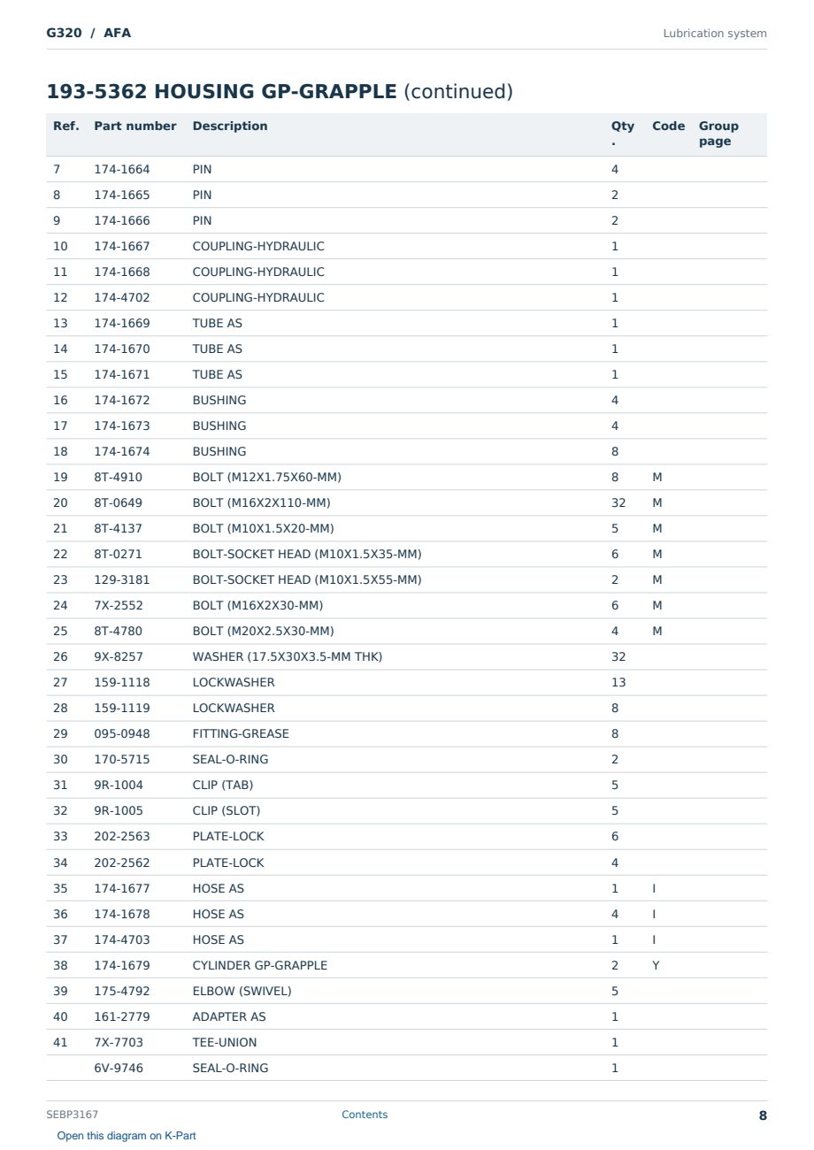 Caterpillar G320 S/N AFA Partsbook SEBP3167 (English) - sample page 8 of 10 Caterpillar G320 S/N AFA Partsbook SEBP3167 (English) - sample page 8 of 10