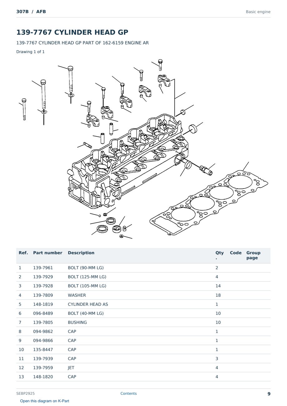 Caterpillar 307B S/N AFB Partsbook SEBP2925 (English) - sample page 9 of 10 Caterpillar 307B S/N AFB Partsbook SEBP2925 (English) - sample page 9 of 10