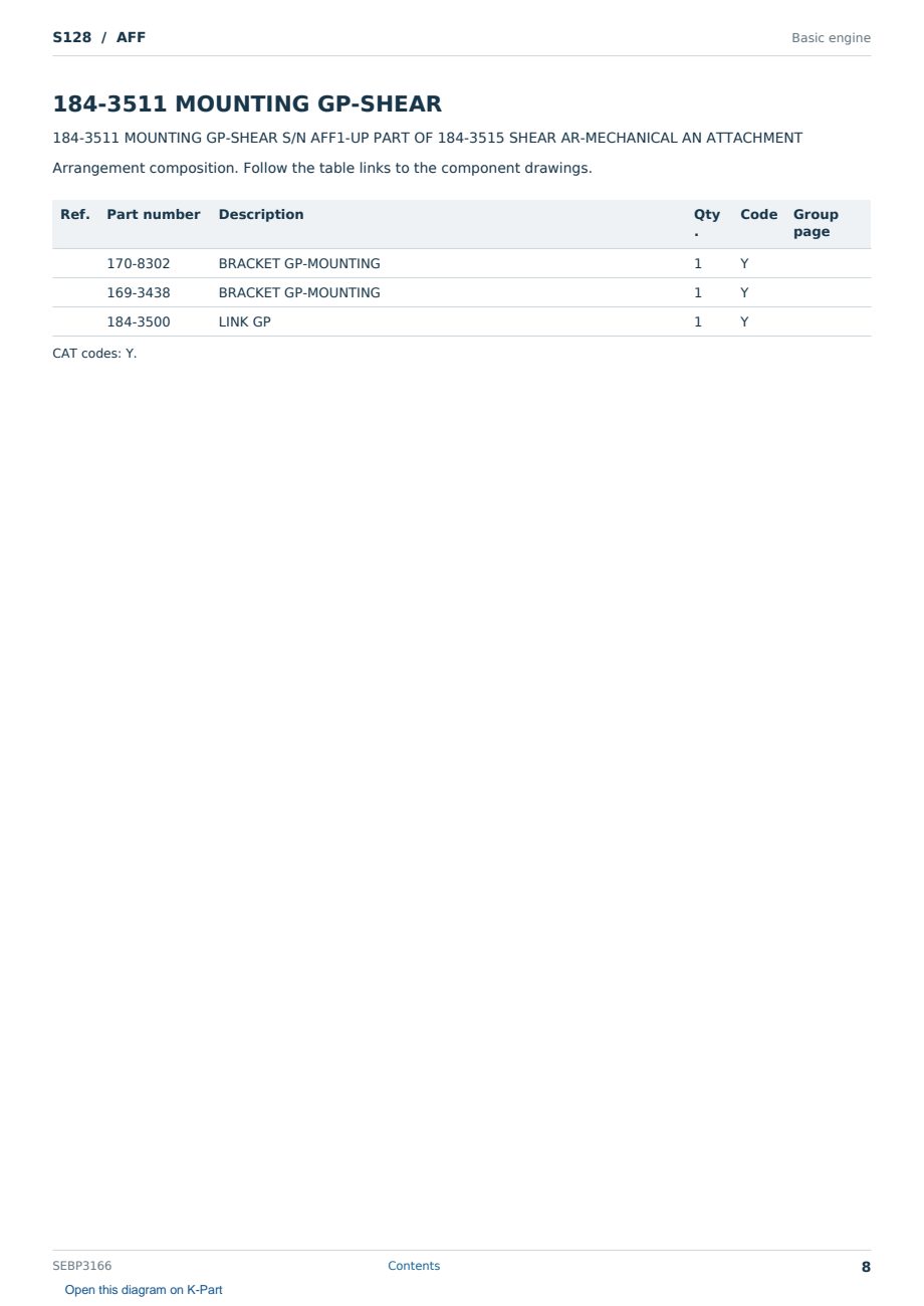 Caterpillar S128 S/N AFF Partsbook SEBP3166 (English) - sample page 8 of 10 Caterpillar S128 S/N AFF Partsbook SEBP3166 (English) - sample page 8 of 10