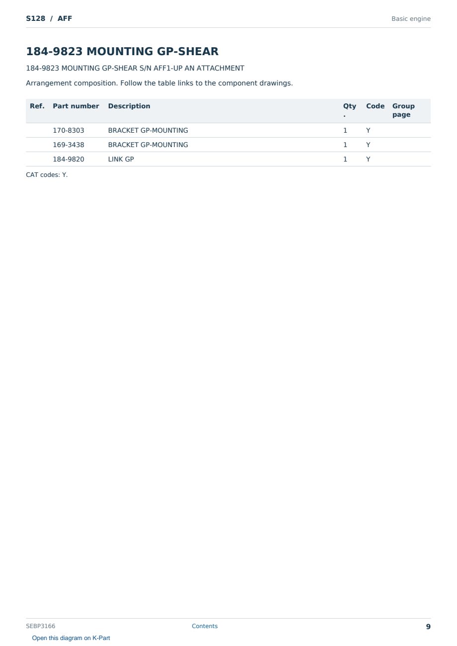 Caterpillar S128 S/N AFF Partsbook SEBP3166 (English) - sample page 9 of 10 Caterpillar S128 S/N AFF Partsbook SEBP3166 (English) - sample page 9 of 10