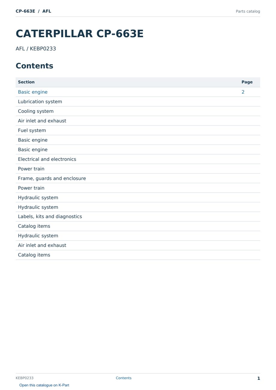 Caterpillar CP-663E S/N AFL Partsbook KEBP0233 (English) - sample page 1 of 10 Caterpillar CP-663E S/N AFL Partsbook KEBP0233 (English) - sample page 1 of 10