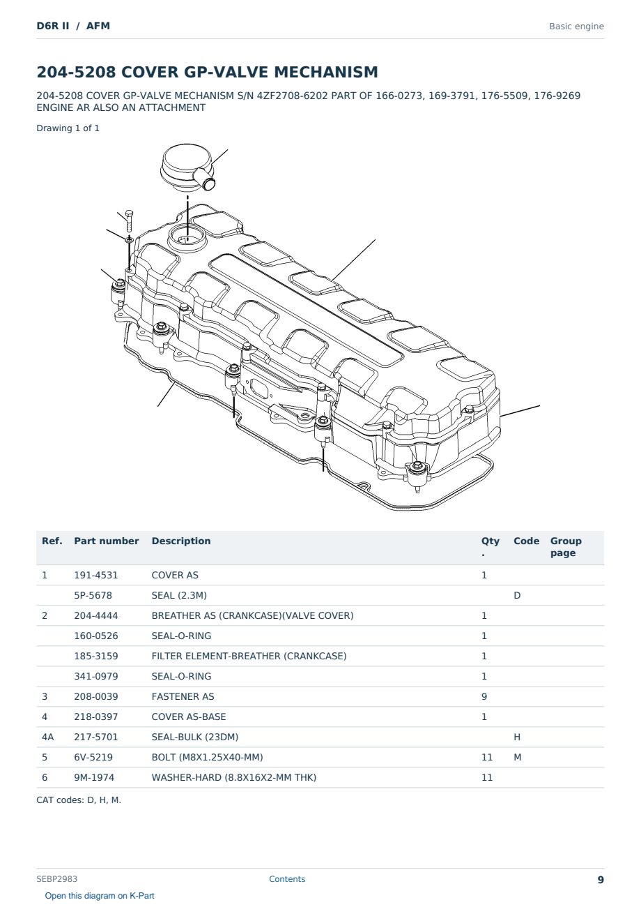Caterpillar D6R II S/N AFM Partsbook SEBP2983 (English) - sample page 9 of 10 Caterpillar D6R II S/N AFM Partsbook SEBP2983 (English) - sample page 9 of 10