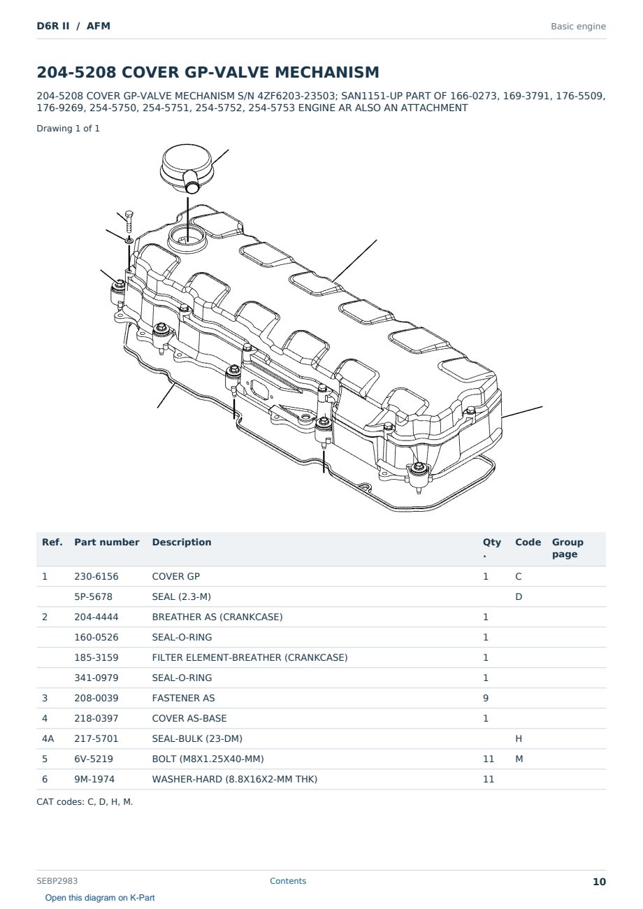 Caterpillar D6R II S/N AFM Partsbook SEBP2983 (English) - sample page 10 of 10 Caterpillar D6R II S/N AFM Partsbook SEBP2983 (English) - sample page 10 of 10