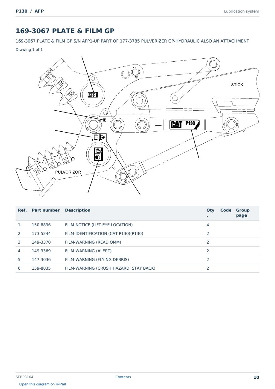 Caterpillar P130 S/N AFP Partsbook SEBP3164 (English) - sample page 10 of 10 Caterpillar P130 S/N AFP Partsbook SEBP3164 (English) - sample page 10 of 10