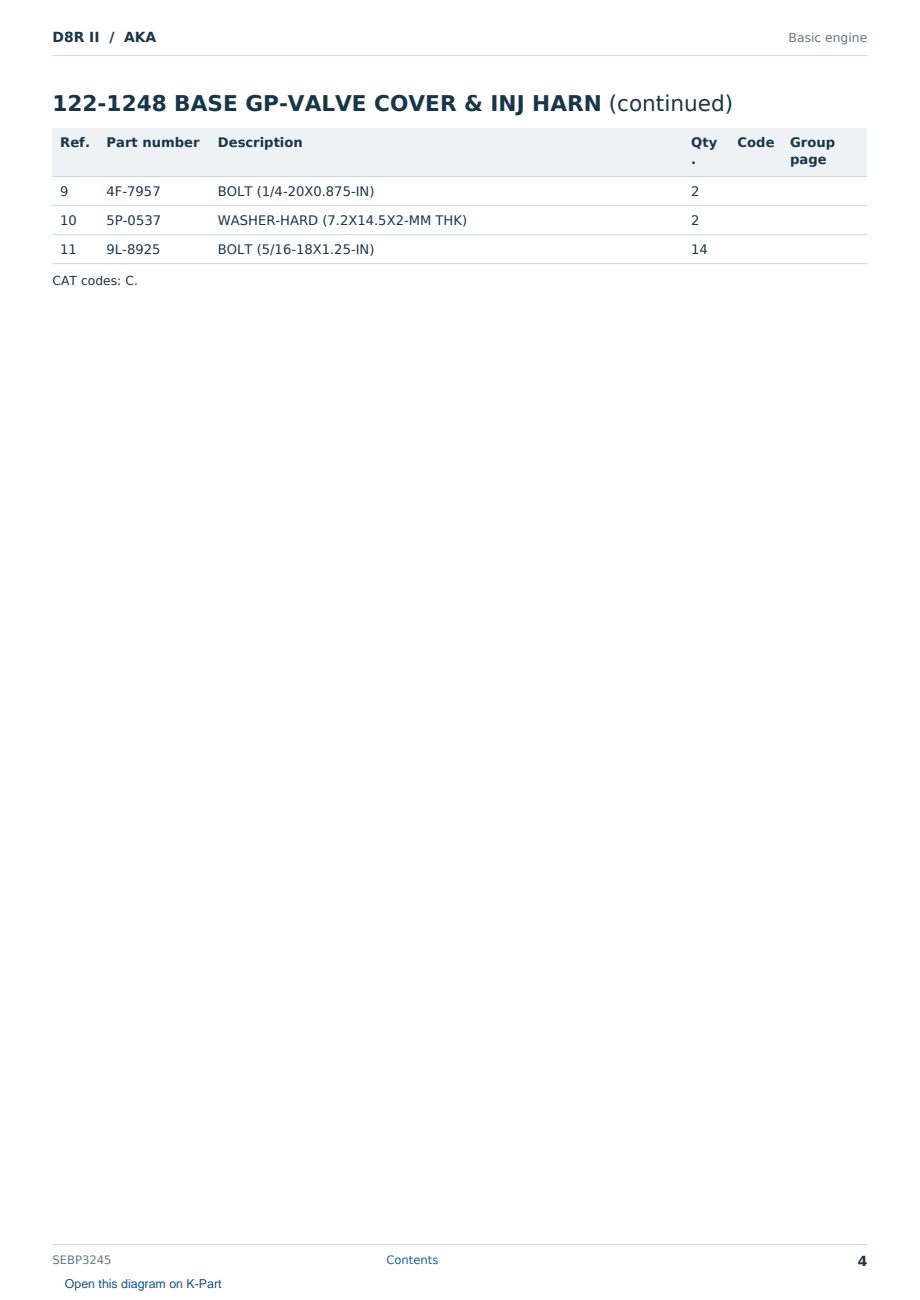 Caterpillar D8R II S/N AKA Partsbook SEBP3245 (English) - sample page 4 of 10 Caterpillar D8R II S/N AKA Partsbook SEBP3245 (English) - sample page 4 of 10
