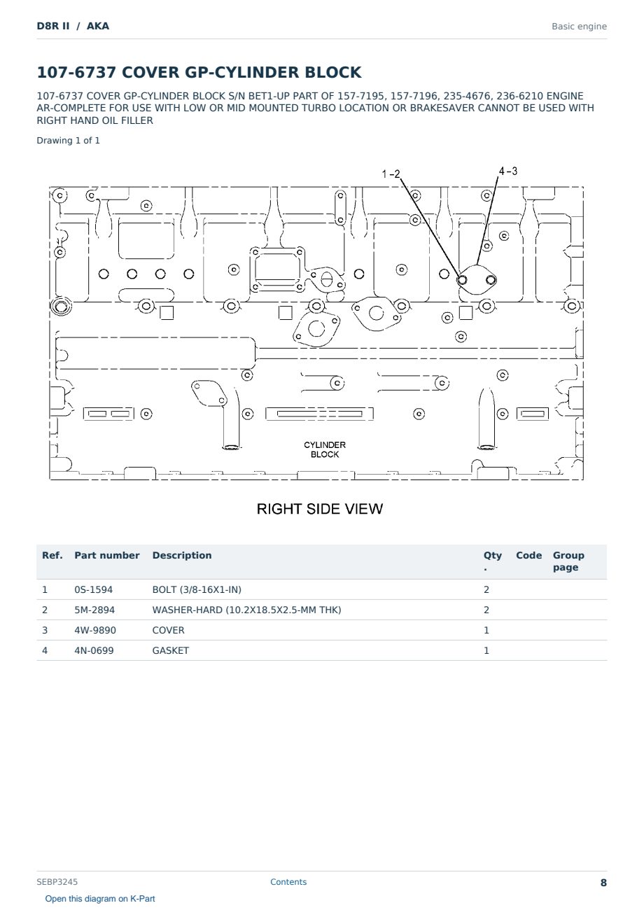 Caterpillar D8R II S/N AKA Partsbook SEBP3245 (English) - sample page 8 of 10 Caterpillar D8R II S/N AKA Partsbook SEBP3245 (English) - sample page 8 of 10