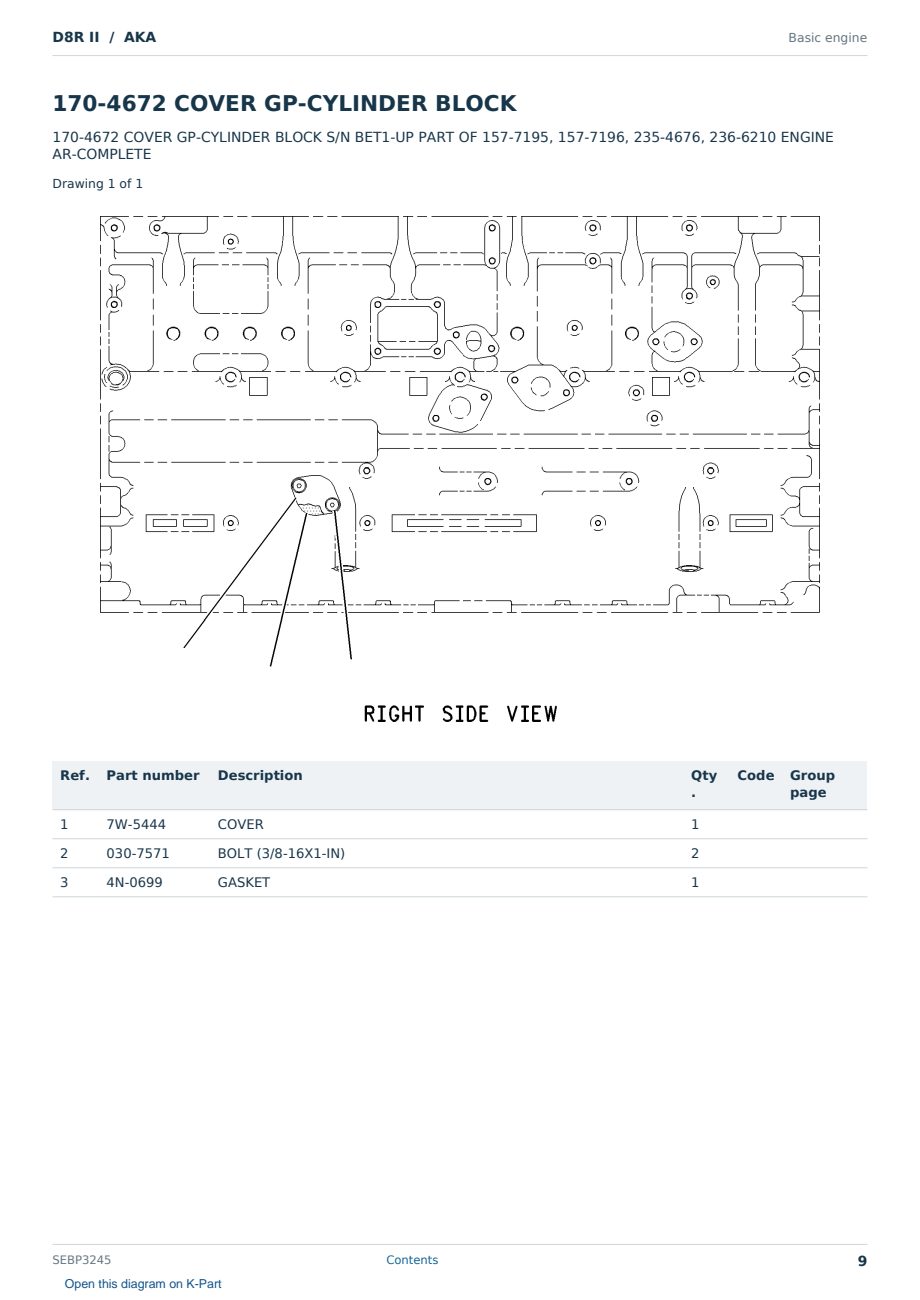 Caterpillar D8R II S/N AKA Partsbook SEBP3245 (English) - sample page 9 of 10 Caterpillar D8R II S/N AKA Partsbook SEBP3245 (English) - sample page 9 of 10