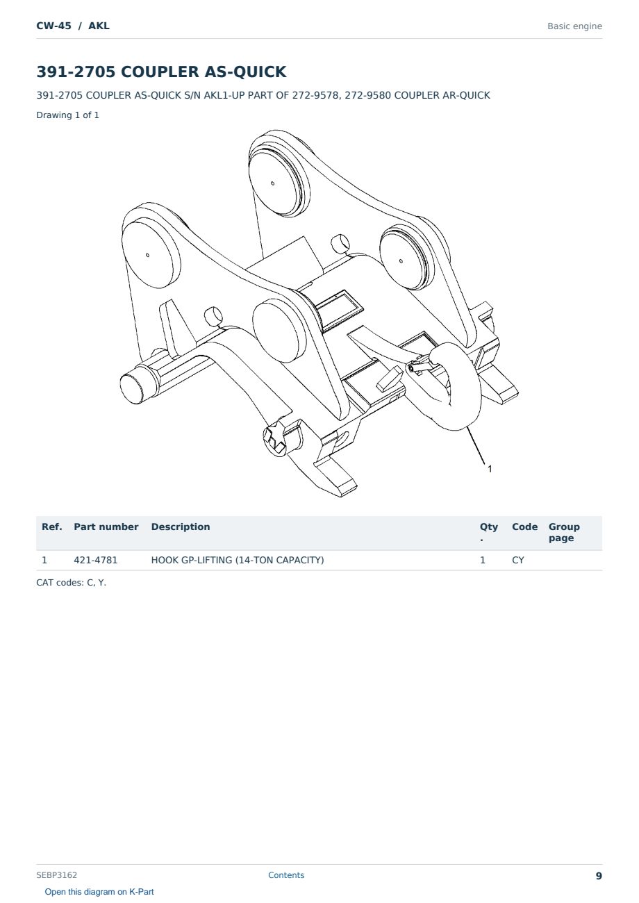 Caterpillar CW-45 S/N AKL Partsbook SEBP3162 (English) - sample page 9 of 10 Caterpillar CW-45 S/N AKL Partsbook SEBP3162 (English) - sample page 9 of 10