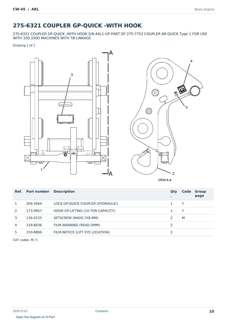 Caterpillar CW-45 S/N AKL Partsbook SEBP3162 (English) - sample page 10 of 10 Caterpillar CW-45 S/N AKL Partsbook SEBP3162 (English) - sample page 10 of 10