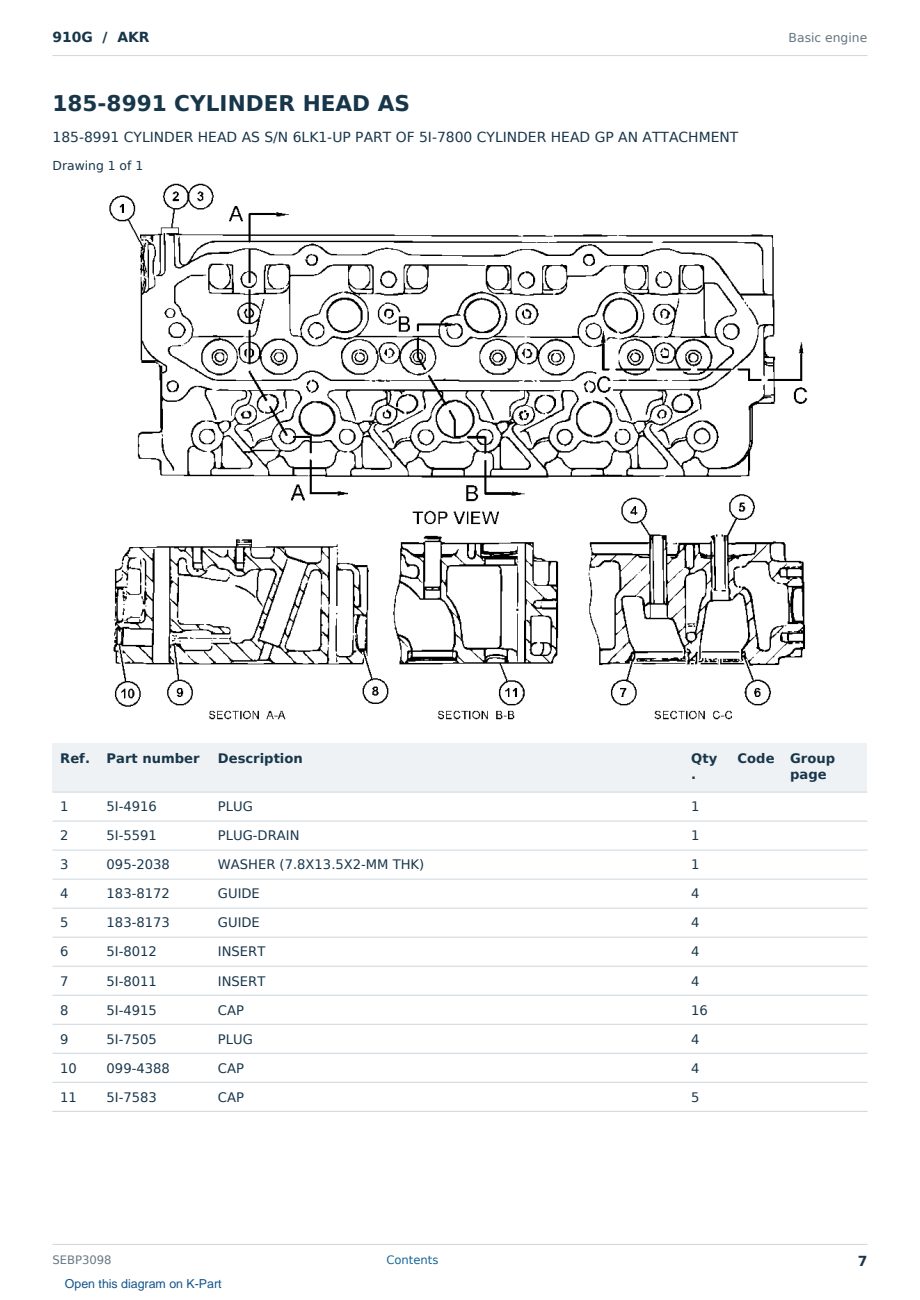 Caterpillar 910G S/N AKR Partsbook SEBP3098 (English) - sample page 7 of 10 Caterpillar 910G S/N AKR Partsbook SEBP3098 (English) - sample page 7 of 10