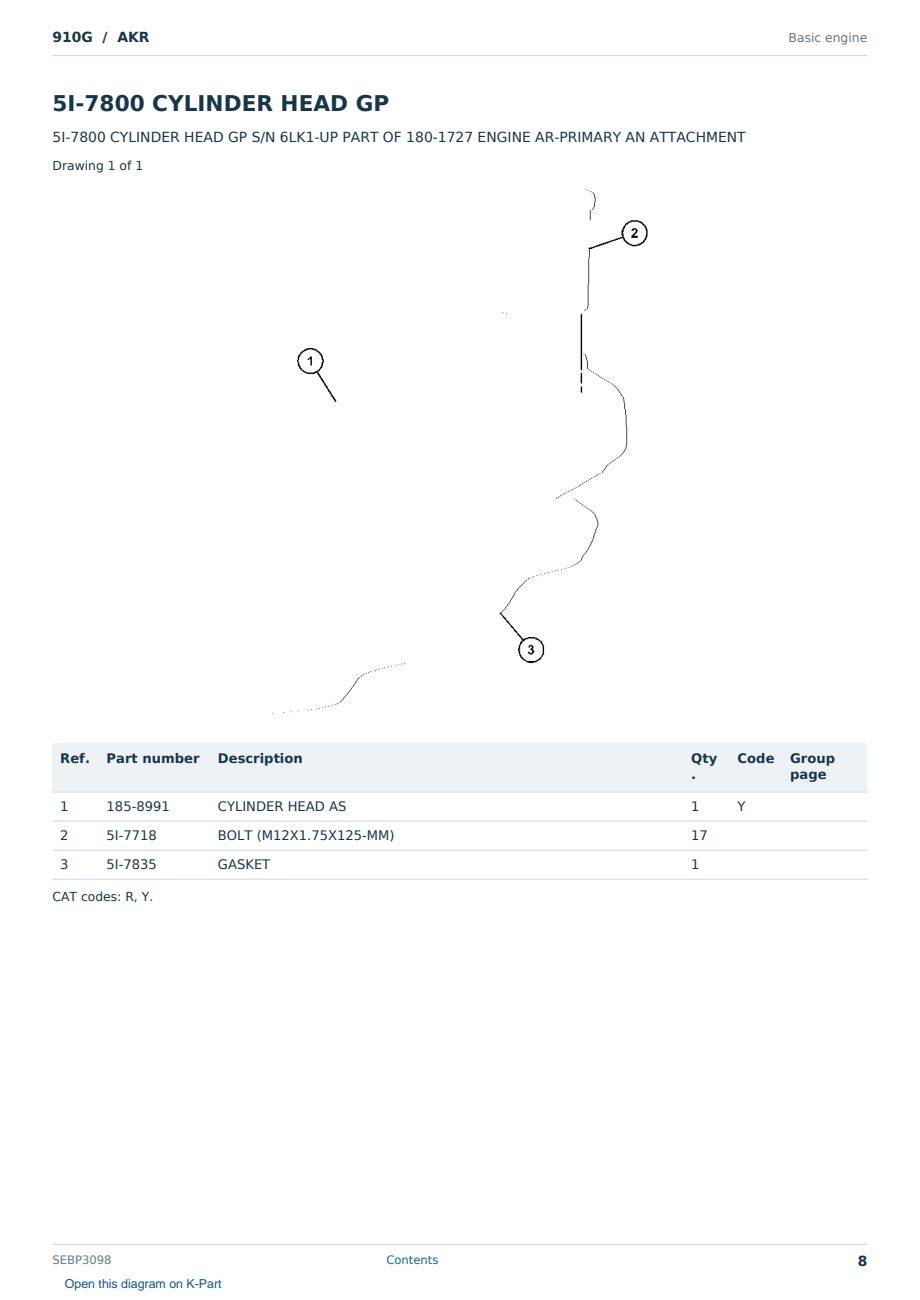 Caterpillar 910G S/N AKR Partsbook SEBP3098 (English) - sample page 8 of 10 Caterpillar 910G S/N AKR Partsbook SEBP3098 (English) - sample page 8 of 10