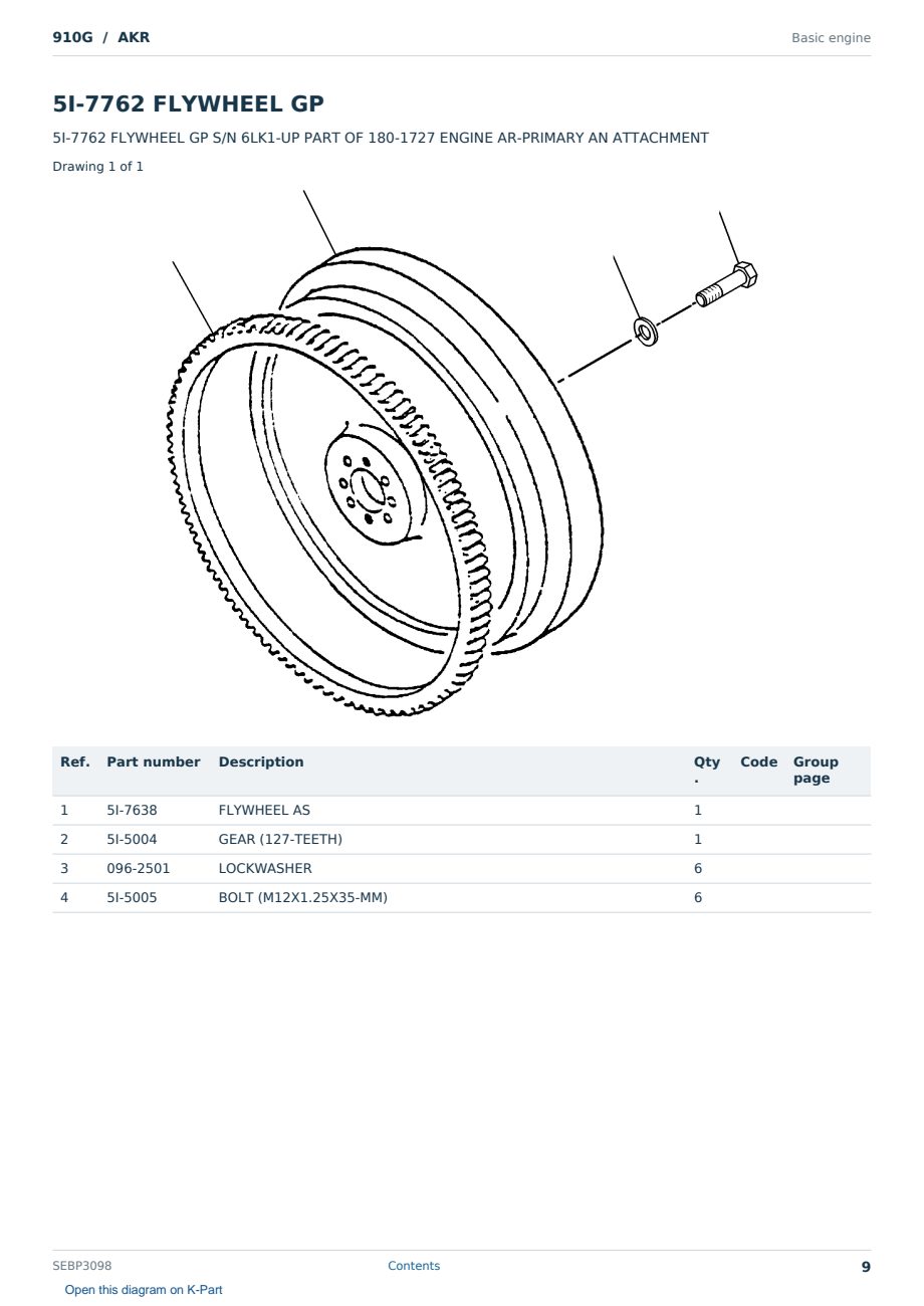 Caterpillar 910G S/N AKR Partsbook SEBP3098 (English) - sample page 9 of 10 Caterpillar 910G S/N AKR Partsbook SEBP3098 (English) - sample page 9 of 10