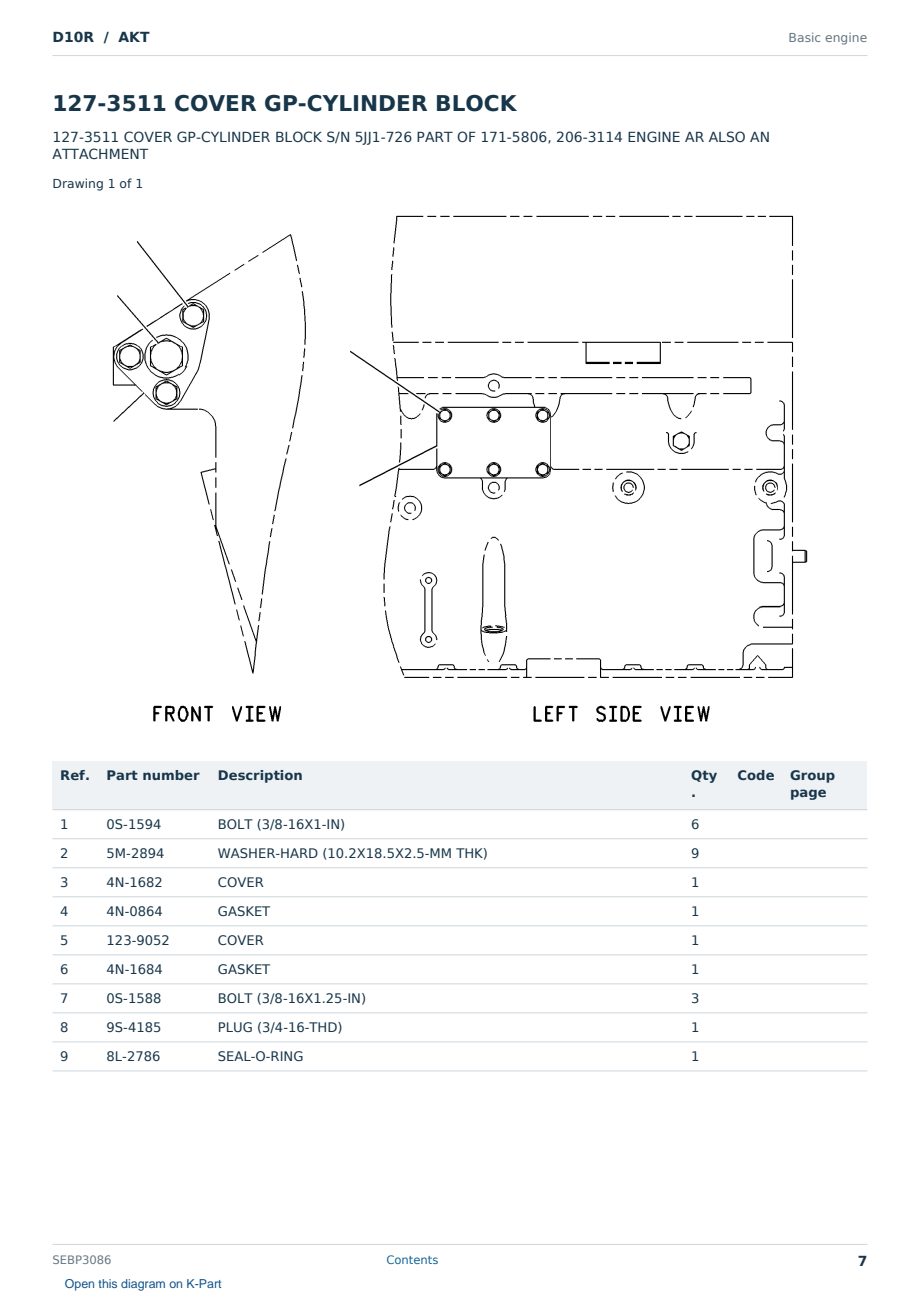 Caterpillar D10R S/N AKT Partsbook SEBP3086 (English) - sample page 7 of 10 Caterpillar D10R S/N AKT Partsbook SEBP3086 (English) - sample page 7 of 10
