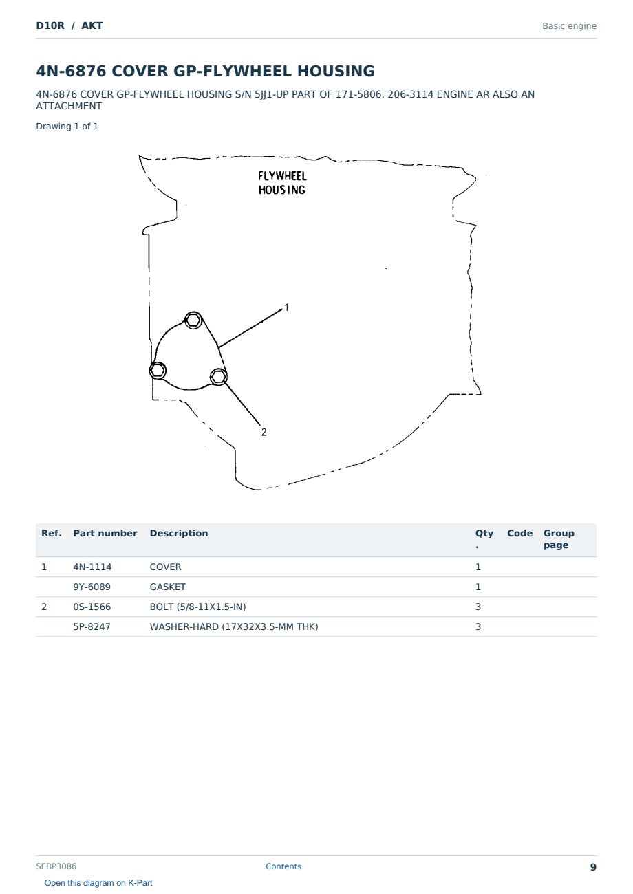 Caterpillar D10R S/N AKT Partsbook SEBP3086 (English) - sample page 9 of 10 Caterpillar D10R S/N AKT Partsbook SEBP3086 (English) - sample page 9 of 10