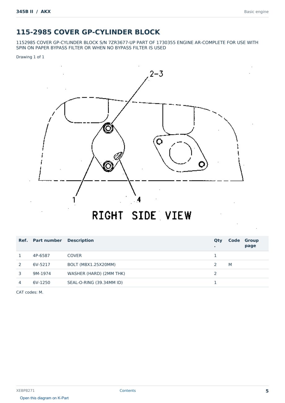 Caterpillar 345B II S/N AKX Partsbook XEBP8271 (English) - sample page 5 of 10 Caterpillar 345B II S/N AKX Partsbook XEBP8271 (English) - sample page 5 of 10