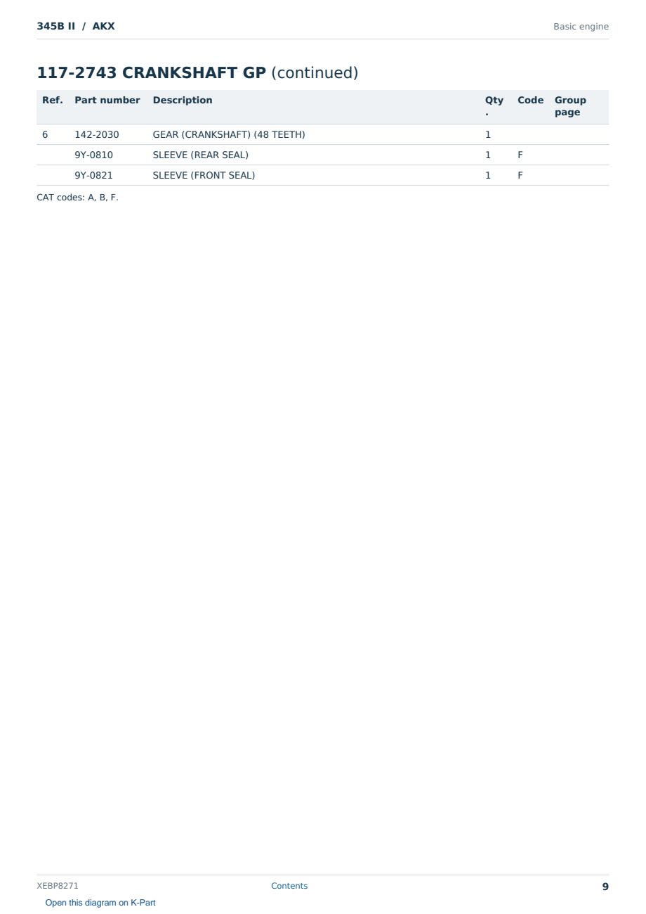 Caterpillar 345B II S/N AKX Partsbook XEBP8271 (English) - sample page 9 of 10 Caterpillar 345B II S/N AKX Partsbook XEBP8271 (English) - sample page 9 of 10
