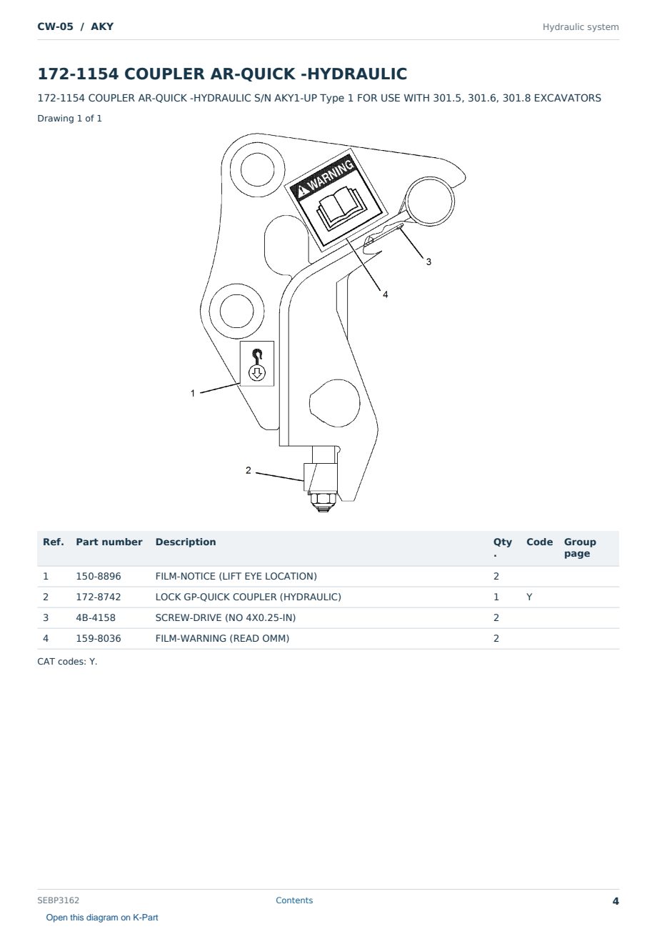 Caterpillar CW-05 S/N AKY Partsbook SEBP3162 (English) - sample page 4 of 10 Caterpillar CW-05 S/N AKY Partsbook SEBP3162 (English) - sample page 4 of 10