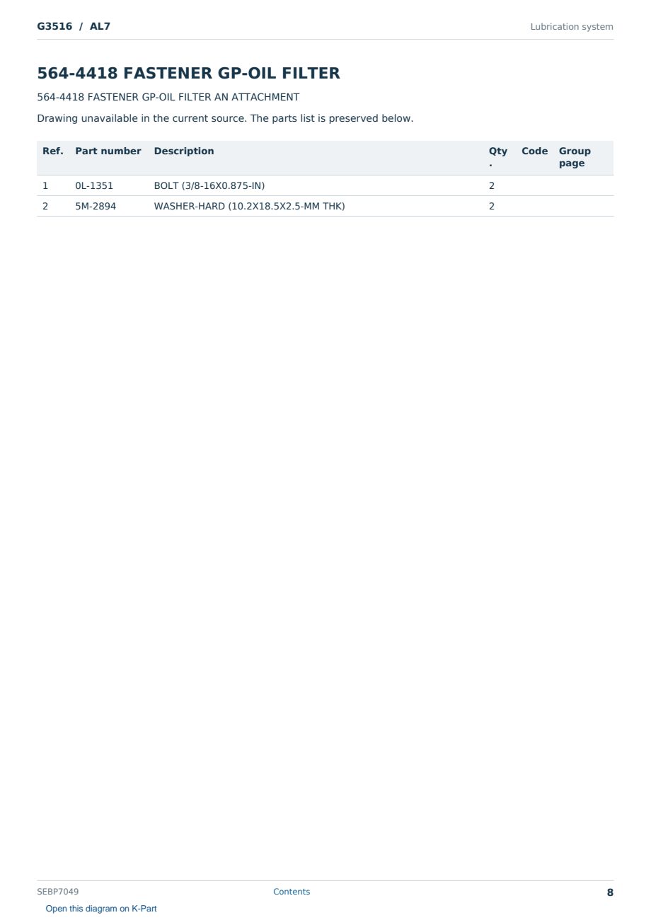 Caterpillar G3516 S/N AL7 Partsbook SEBP7049 (English) - sample page 8 of 10 Caterpillar G3516 S/N AL7 Partsbook SEBP7049 (English) - sample page 8 of 10