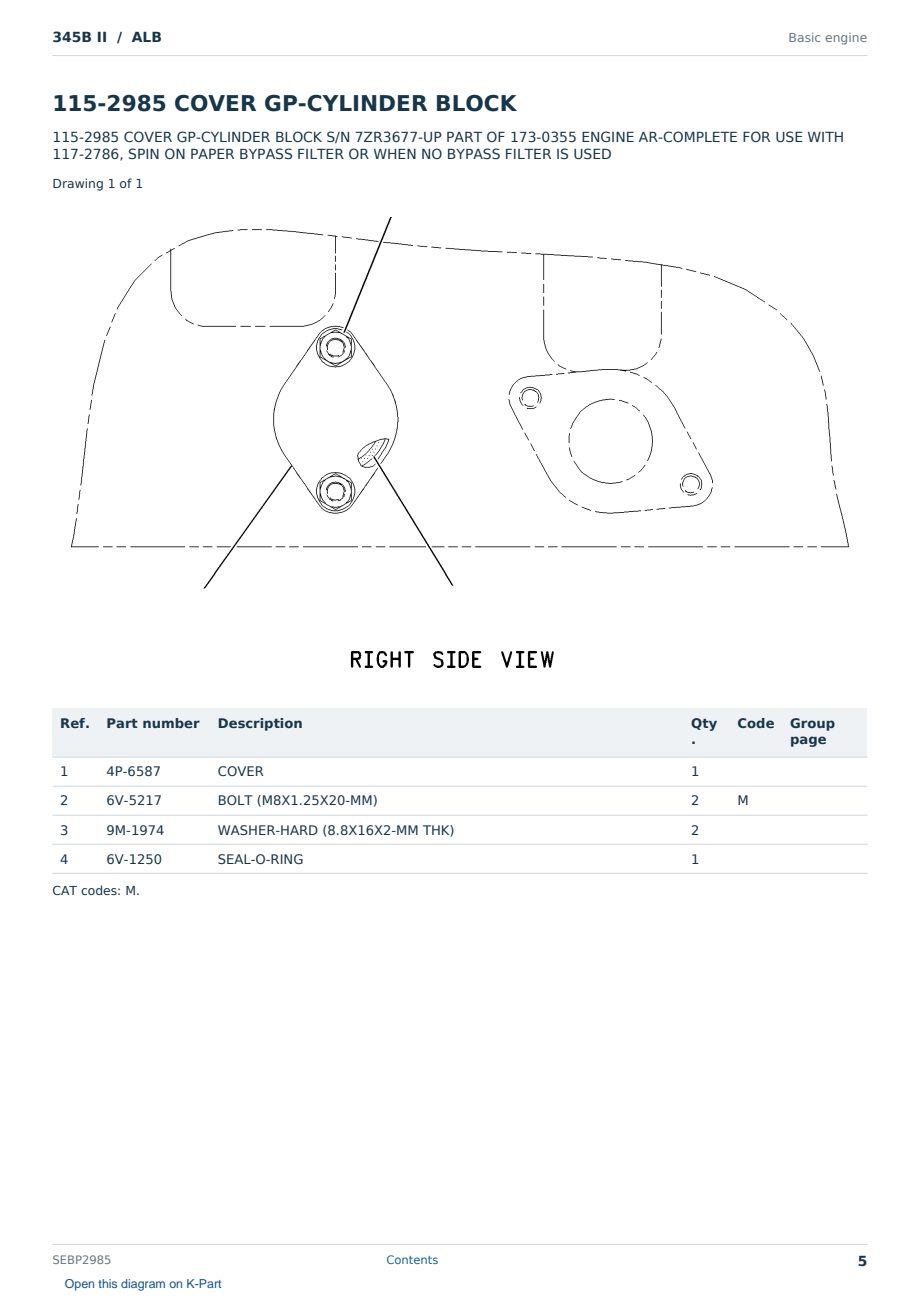 Caterpillar 345B II S/N ALB Partsbook SEBP2985 (English) - sample page 5 of 10 Caterpillar 345B II S/N ALB Partsbook SEBP2985 (English) - sample page 5 of 10