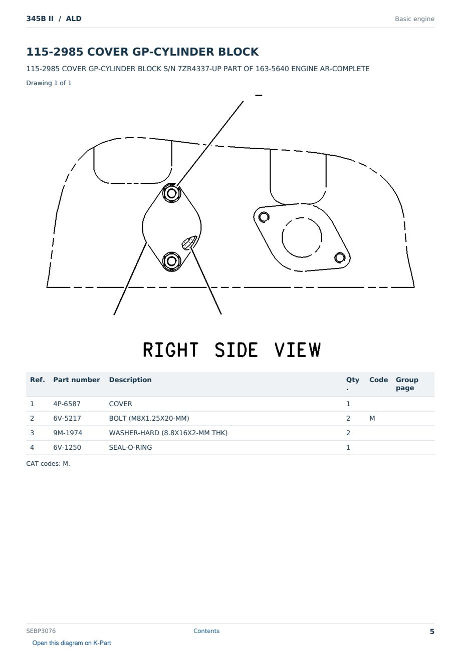 Caterpillar 345B II S/N ALD Partsbook SEBP3076 (English) - sample page 5 of 10 Caterpillar 345B II S/N ALD Partsbook SEBP3076 (English) - sample page 5 of 10