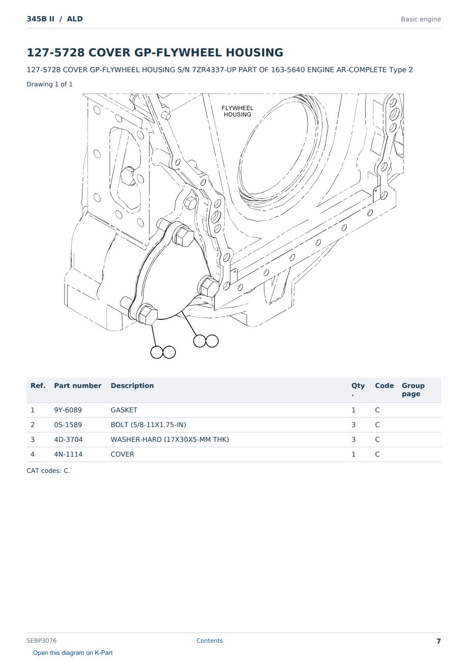 Caterpillar 345B II S/N ALD Partsbook SEBP3076 (English) - sample page 7 of 10 Caterpillar 345B II S/N ALD Partsbook SEBP3076 (English) - sample page 7 of 10