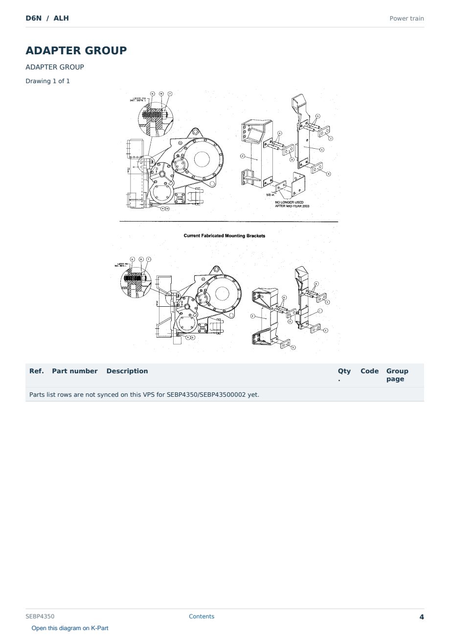 Caterpillar D6N S/N ALH Partsbook SEBP4350 (English) - sample page 4 of 10 Caterpillar D6N S/N ALH Partsbook SEBP4350 (English) - sample page 4 of 10