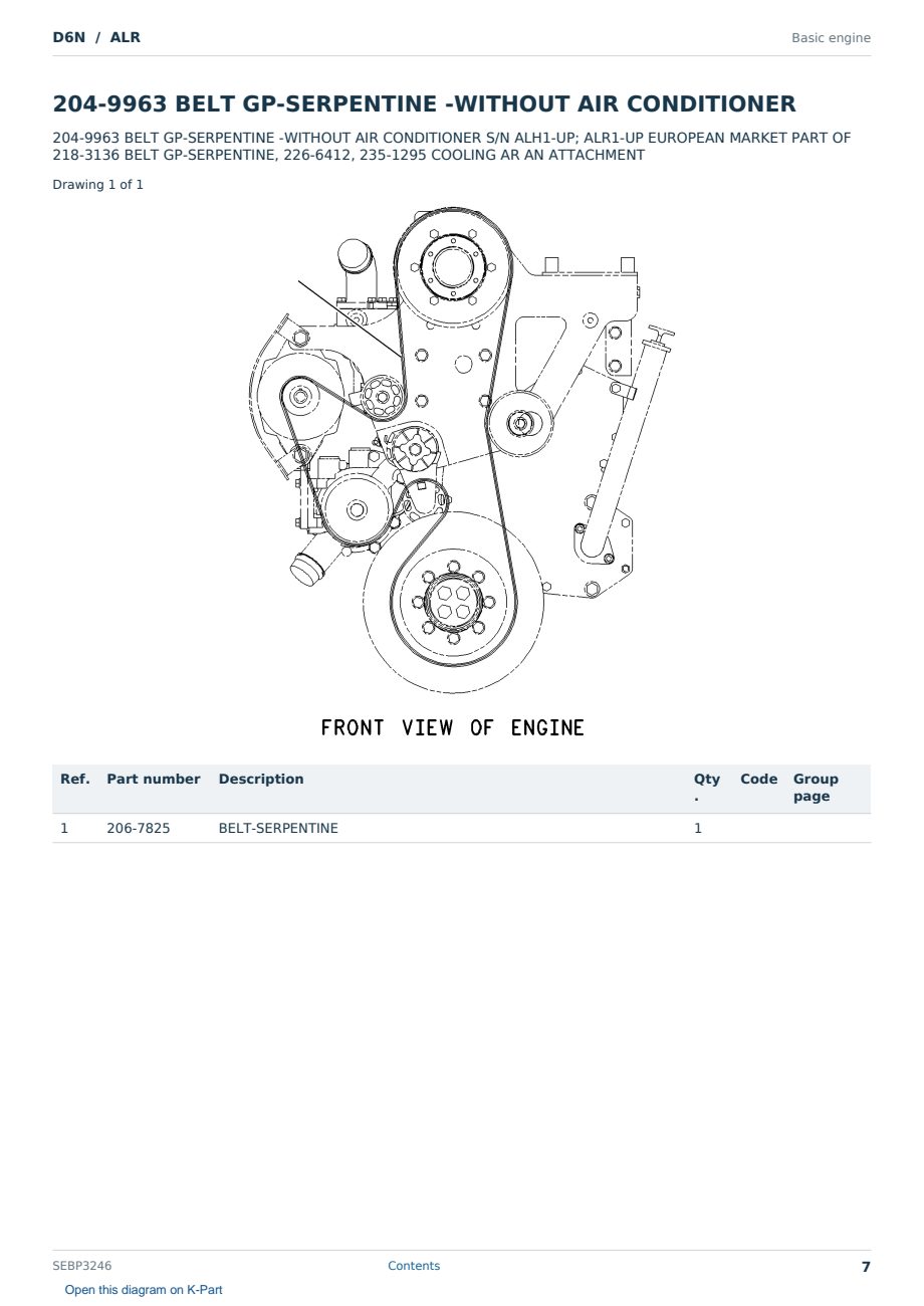Caterpillar D6N S/N ALR Partsbook SEBP3246 (English) - sample page 7 of 10 Caterpillar D6N S/N ALR Partsbook SEBP3246 (English) - sample page 7 of 10