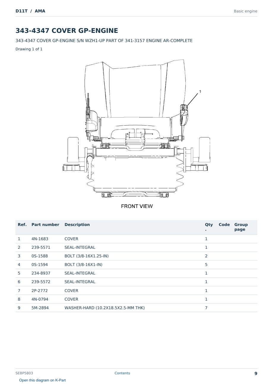 Caterpillar D11T S/N AMA Partsbook SEBP5803 (English) - sample page 9 of 10 Caterpillar D11T S/N AMA Partsbook SEBP5803 (English) - sample page 9 of 10