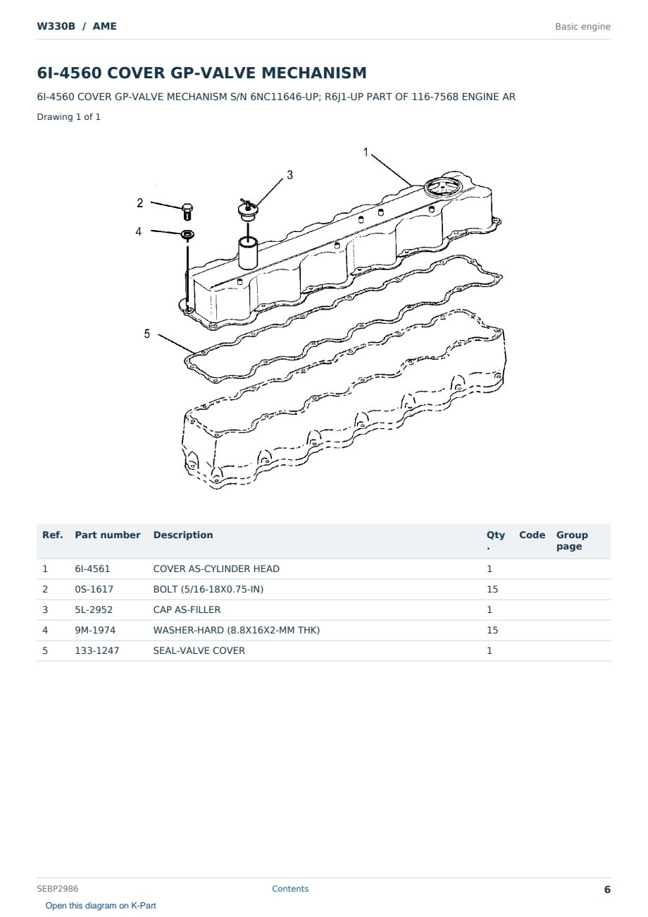 Caterpillar W330B S/N AME Partsbook SEBP2986 (English) - sample page 6 of 10 Caterpillar W330B S/N AME Partsbook SEBP2986 (English) - sample page 6 of 10