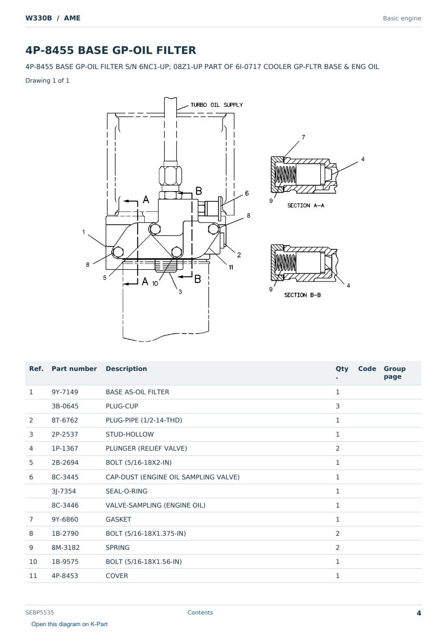 Caterpillar W330B S/N AME Partsbook SEBP5535 (English) - sample page 4 of 10 Caterpillar W330B S/N AME Partsbook SEBP5535 (English) - sample page 4 of 10