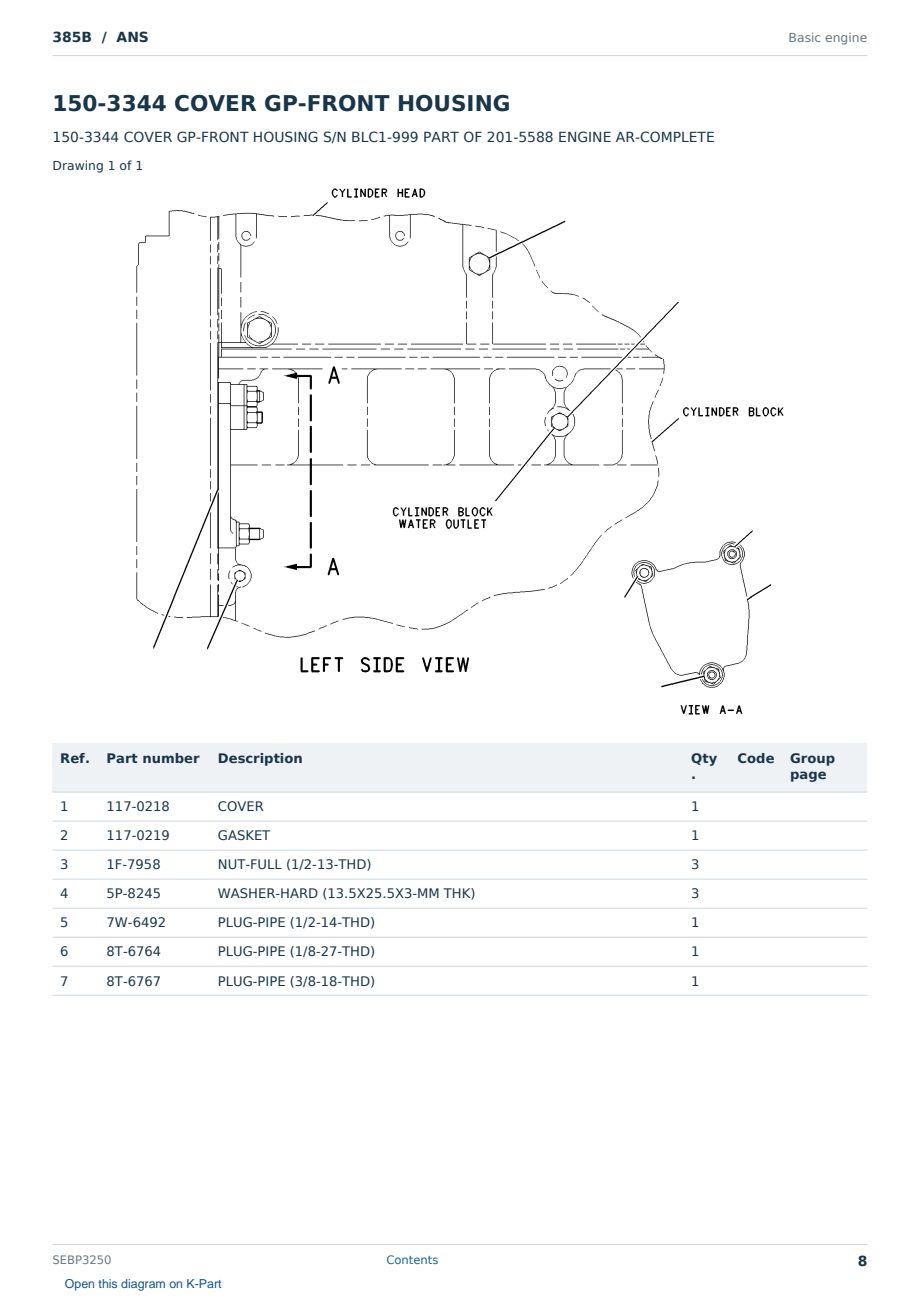 Caterpillar 385B S/N ANS Partsbook SEBP3250 (English) - sample page 8 of 10 Caterpillar 385B S/N ANS Partsbook SEBP3250 (English) - sample page 8 of 10