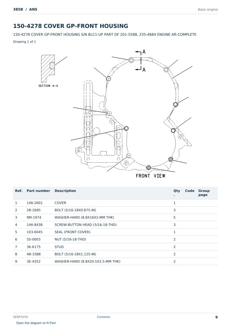 Caterpillar 385B S/N ANS Partsbook SEBP3250 (English) - sample page 9 of 10 Caterpillar 385B S/N ANS Partsbook SEBP3250 (English) - sample page 9 of 10