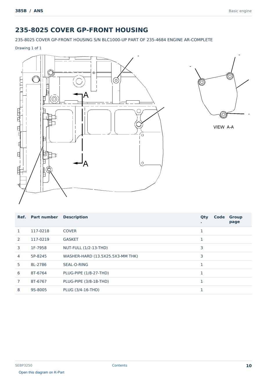 Caterpillar 385B S/N ANS Partsbook SEBP3250 (English) - sample page 10 of 10 Caterpillar 385B S/N ANS Partsbook SEBP3250 (English) - sample page 10 of 10