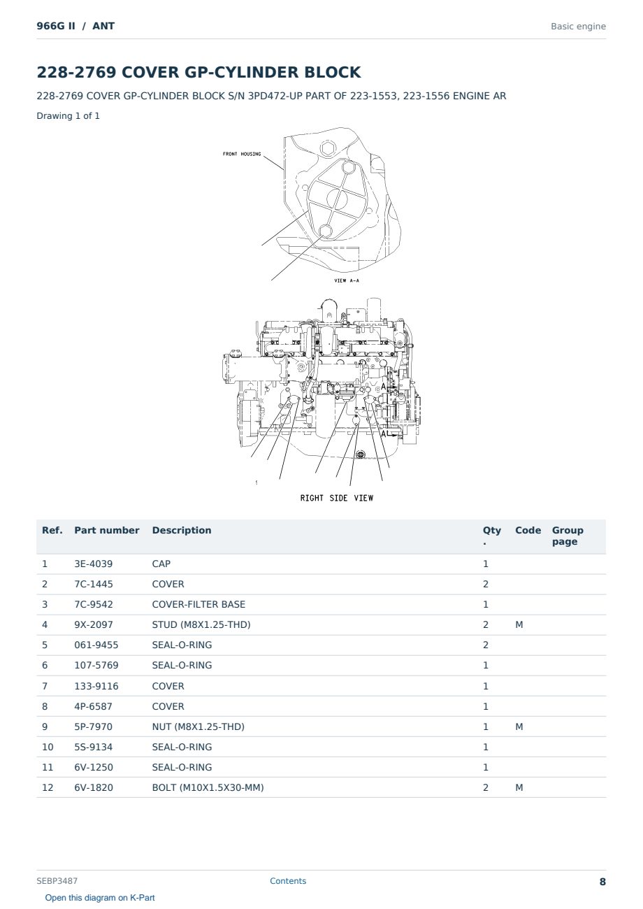 Caterpillar 966G II S/N ANT Partsbook SEBP3487 (English) - sample page 8 of 10 Caterpillar 966G II S/N ANT Partsbook SEBP3487 (English) - sample page 8 of 10