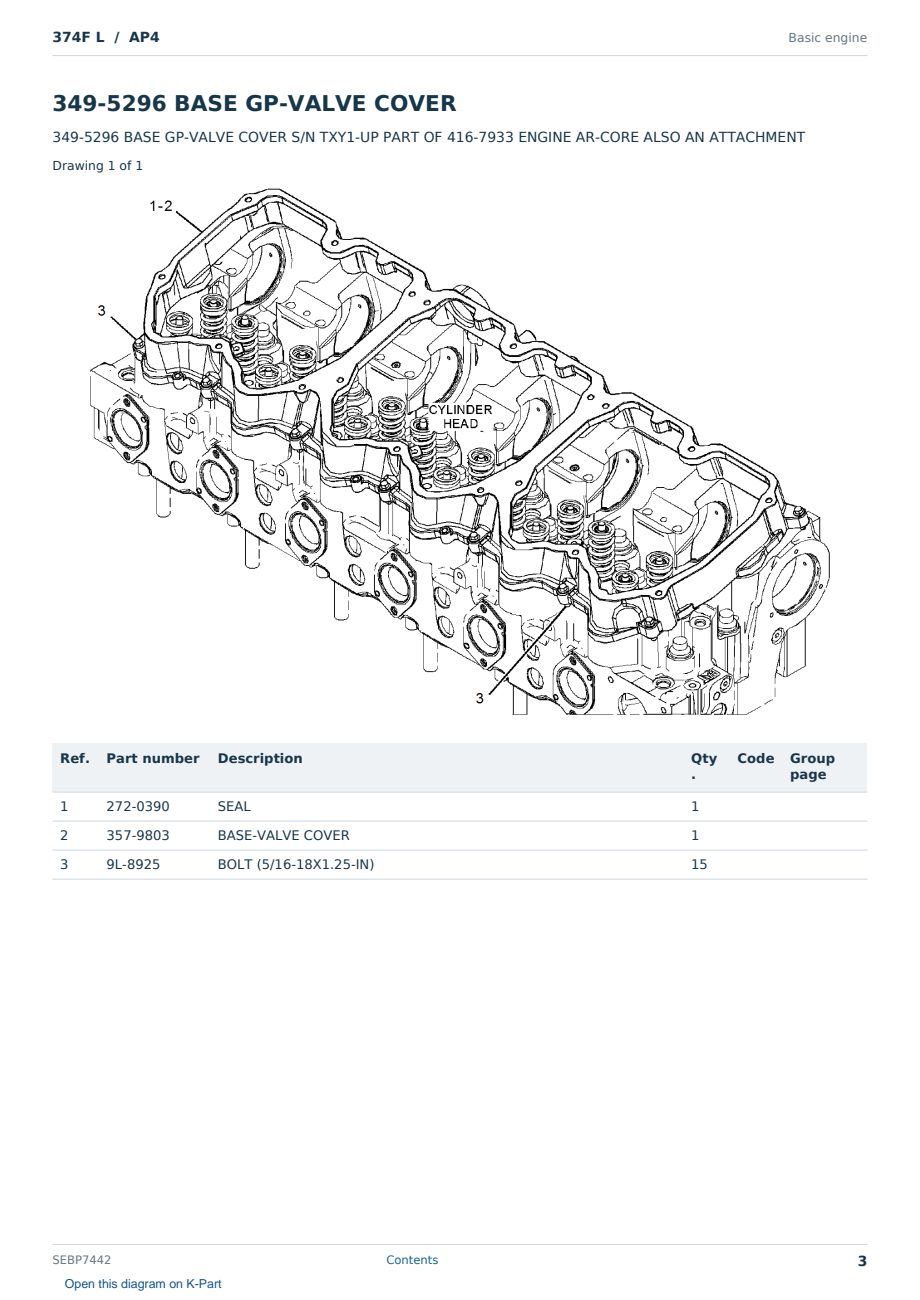 Caterpillar 374F L S/N AP4 Partsbook SEBP7442 (English) - sample page 3 of 10 Caterpillar 374F L S/N AP4 Partsbook SEBP7442 (English) - sample page 3 of 10
